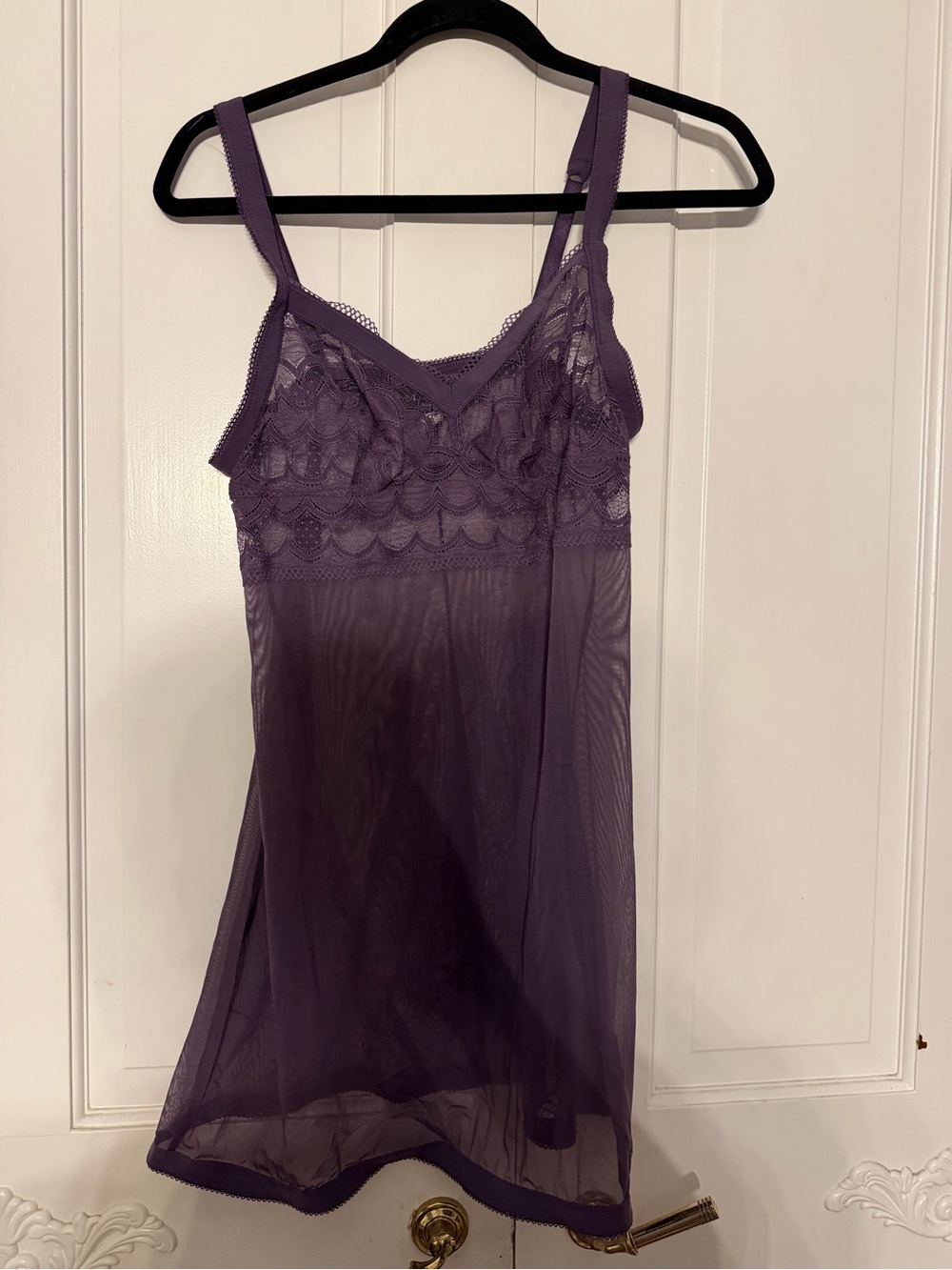 Malizia by La Perla Purple Lace Sheer Babydoll Chemise Nightgown L